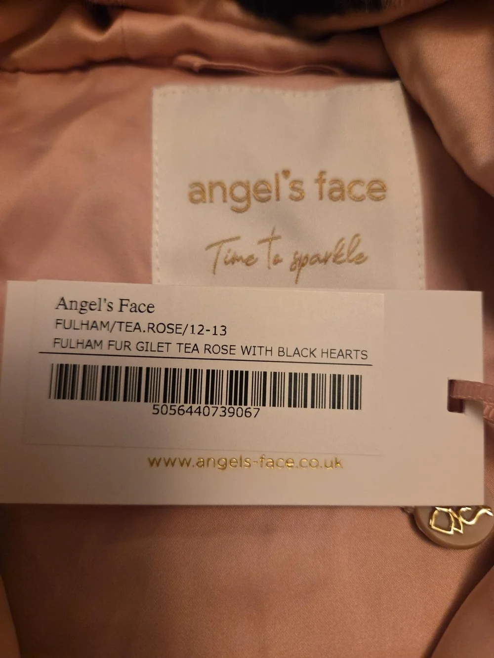 Angel's Face Fulham Faux Fur Heart Gilet Vest Tea Rose Black Girls 12-13 NWT